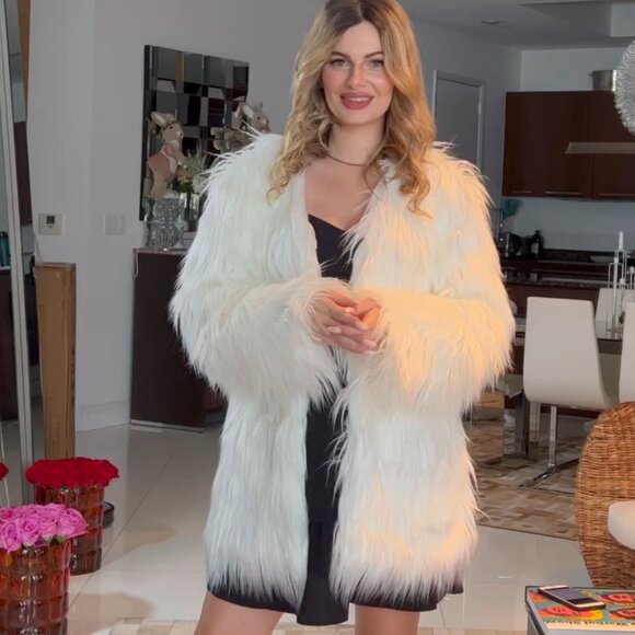 Women's Long Sleeve Faux Fur Coat Fluffy Warm Winter Jacket - Picture 6 of 6